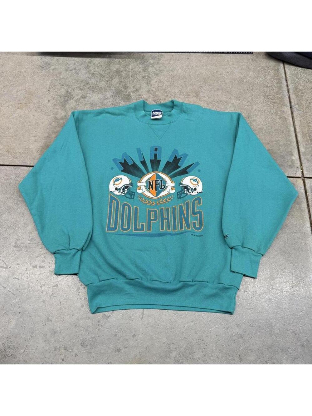 vintage miami dolphins made in usa blue spell out crewneck size large